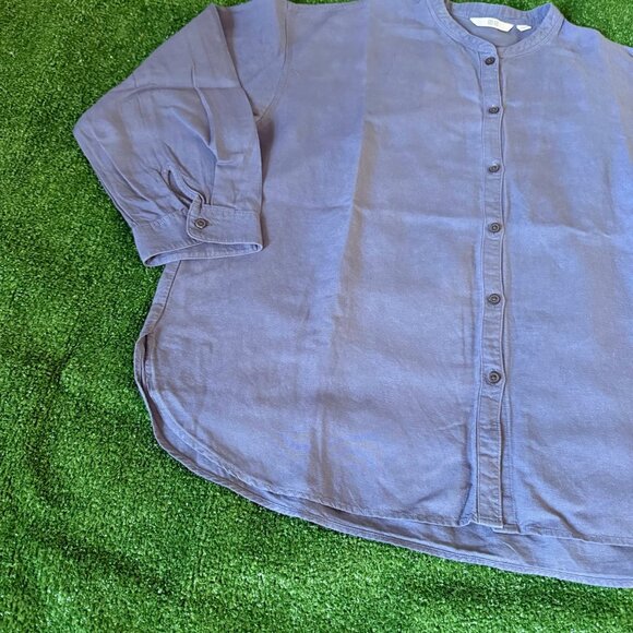 Uniqlo Women's Button Front Linen-Blend Band Collar 3/4-Sleeve Gray Shirt Size M - Picture 4 of 11